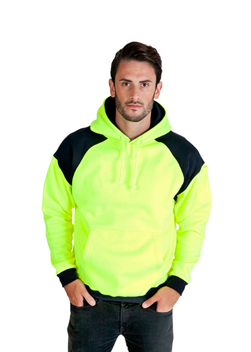 Men Shoulder Contrast Panel Hi Vis Hoodie - WORKWEAR - F303HPW